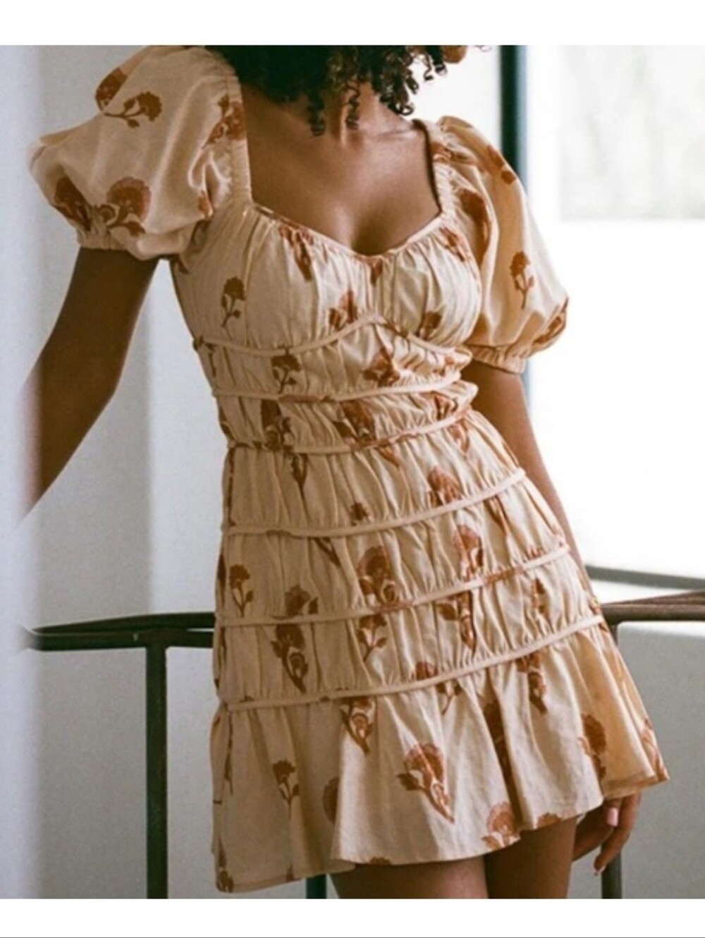 Sabo Skirt Cream Mini Dress with Brown Floral Print